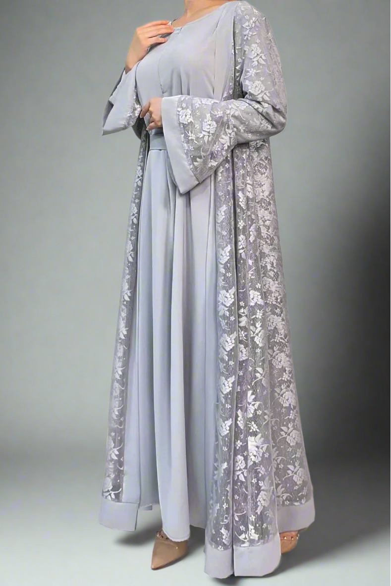 Ramadan Eid Prayer Lace Abaya 2 Piece Set