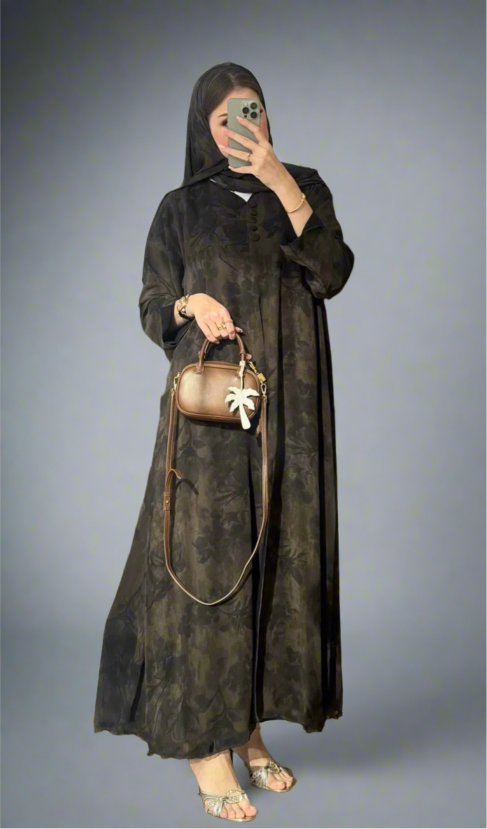 Long-Sleeved Loose-Fitting Printed Elegant Abaya with Headscarf