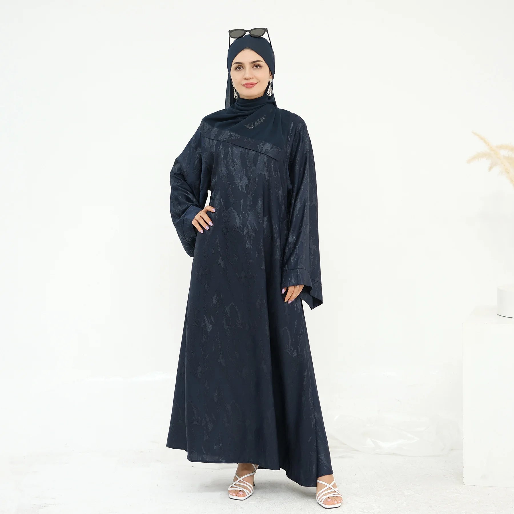 Multicolor Modest Loose Elegant Textured Robe with Wide Sleeves