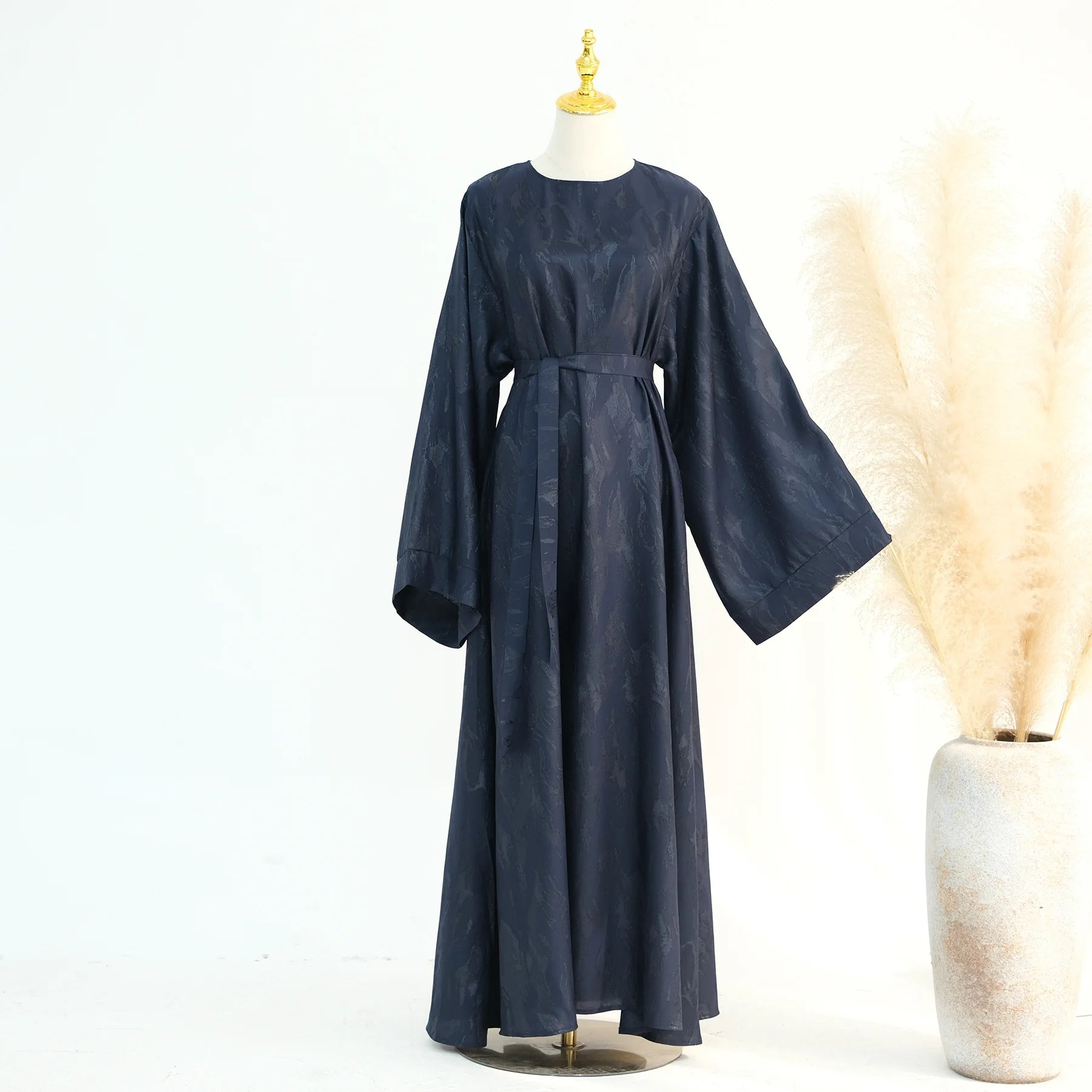Multicolor Modest Loose Elegant Textured Robe with Wide Sleeves