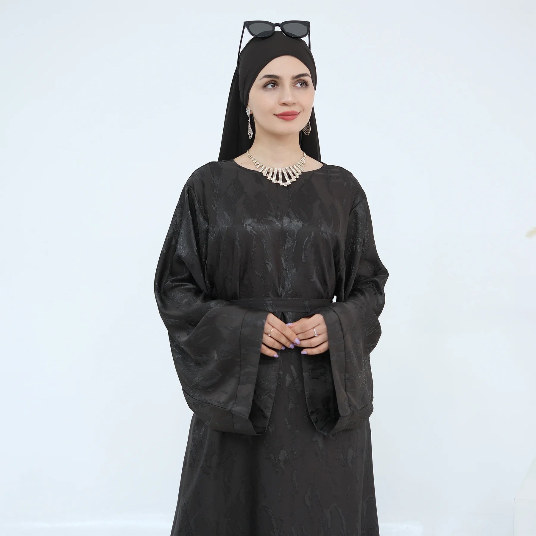 Multicolor Modest Loose Elegant Textured Robe with Wide Sleeves