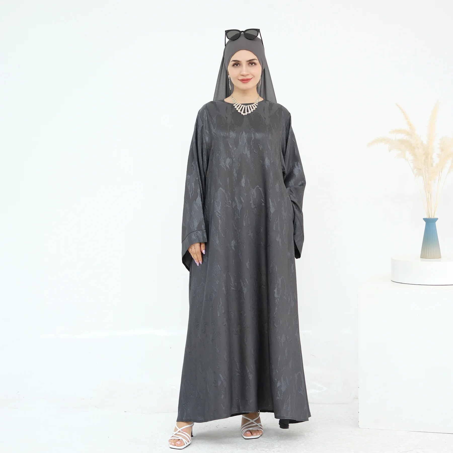 Multicolor Modest Loose Elegant Textured Robe with Wide Sleeves