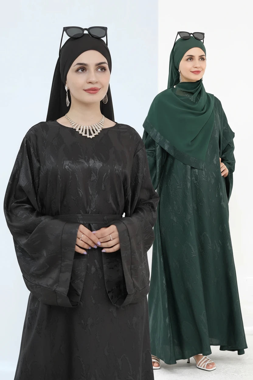 Multicolor Modest Loose Elegant Textured Robe with Wide Sleeves