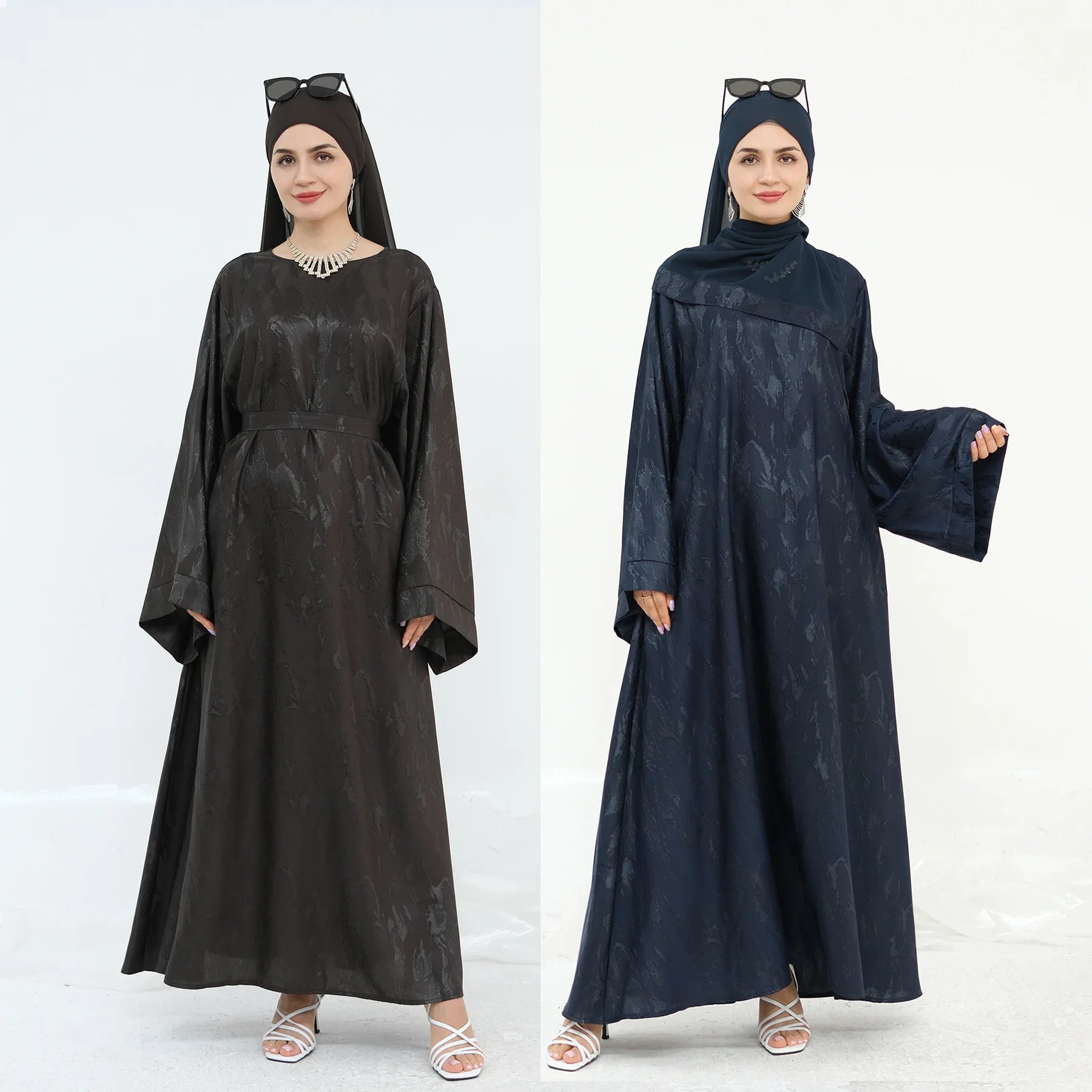 Multicolor Modest Loose Elegant Textured Robe with Wide Sleeves