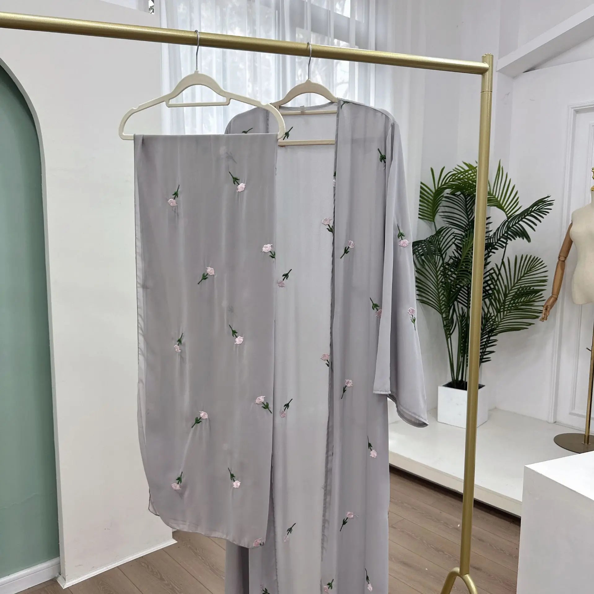 Light Gray Modest Islamic Two Piece Set