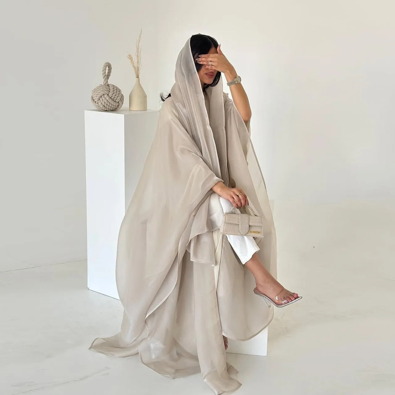 Abaya Cardigan Dresses Scarf Silky