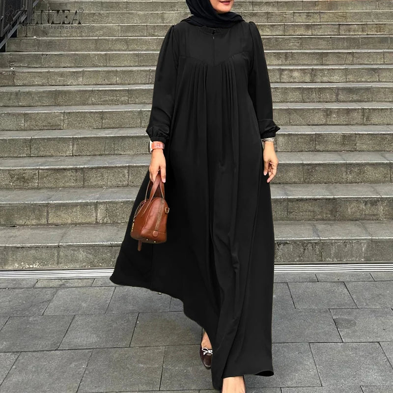 Abaya Robes Long Sleeve Ruffled Neck Solid Color