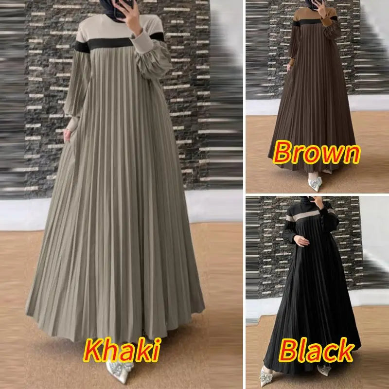 Pleated Patchwork Dress Long Robe