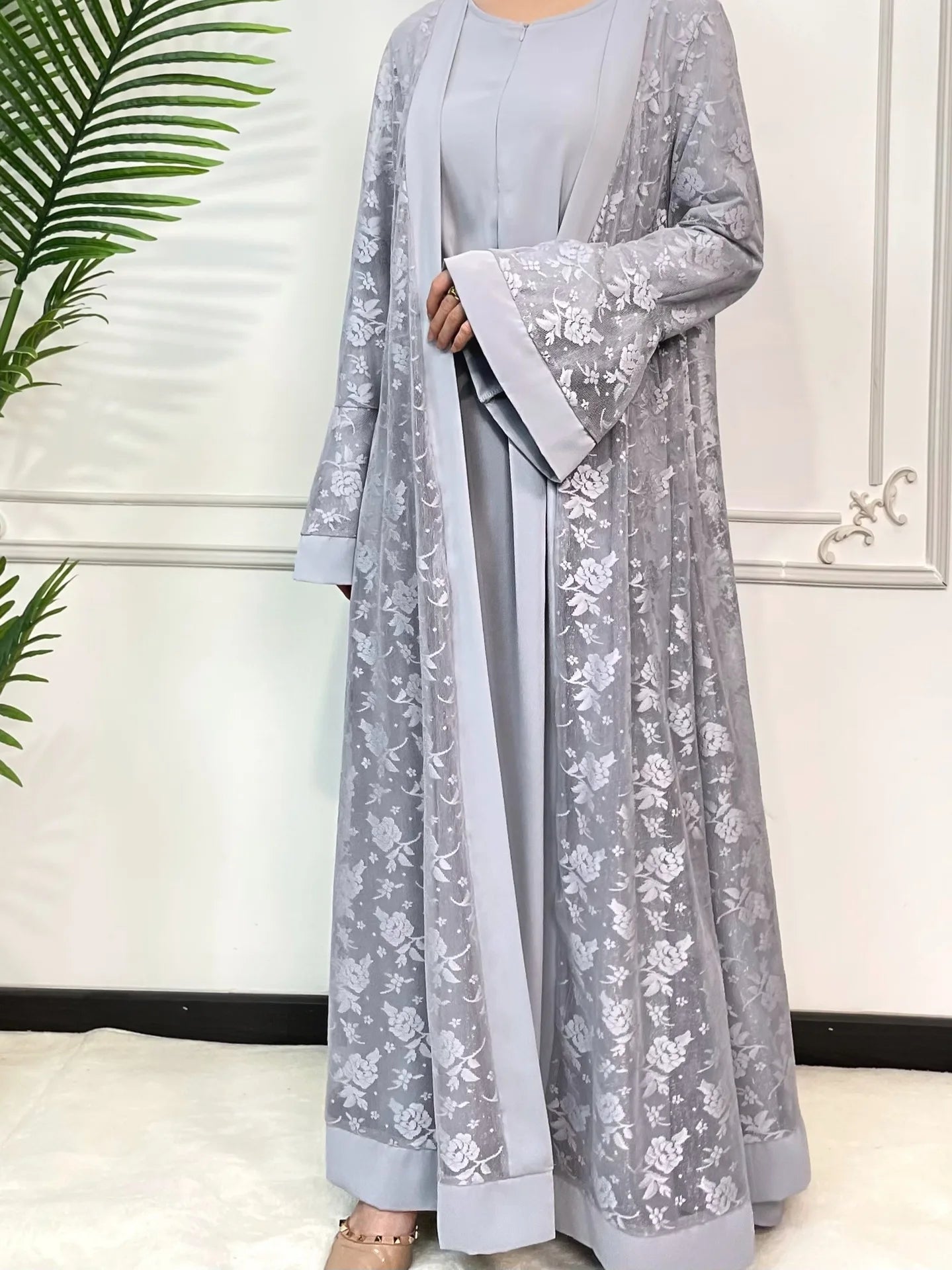 Ramadan Eid Prayer Lace Abaya 2 Piece Set