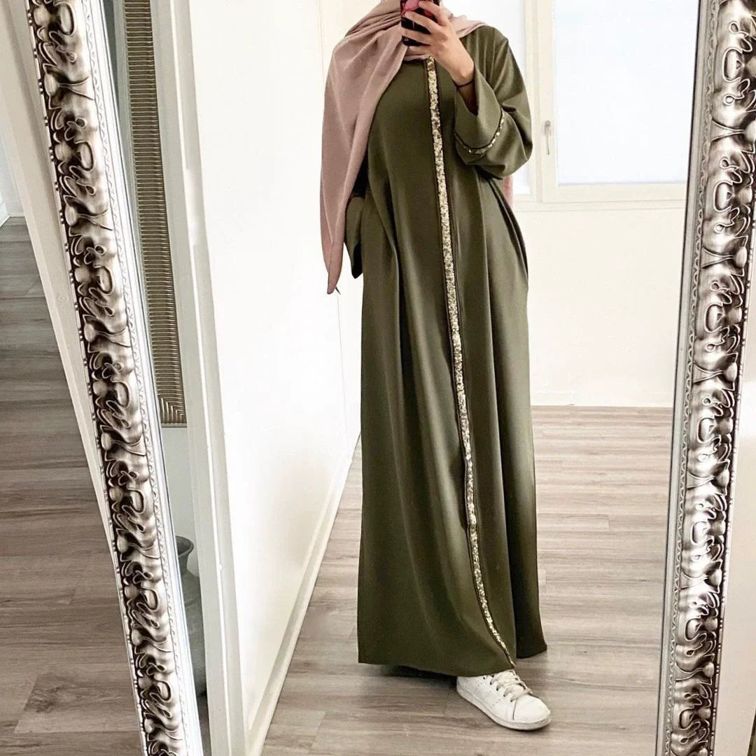 Abaya V-Neck, Long Sleeve, Belted Kaftan
