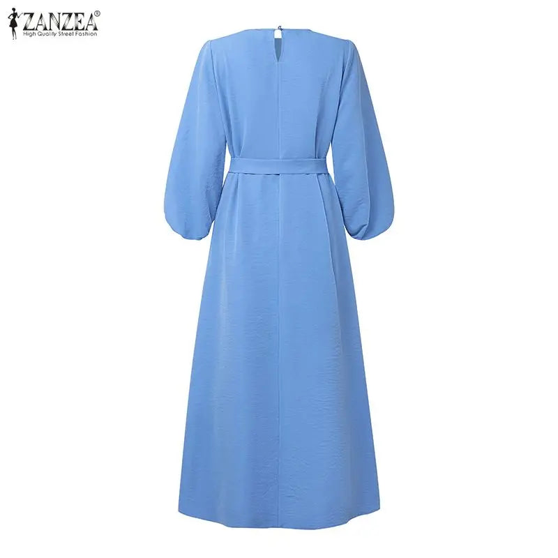 Long Dresses Modest Elegant  Sleeve Belted Crinkled Abaya