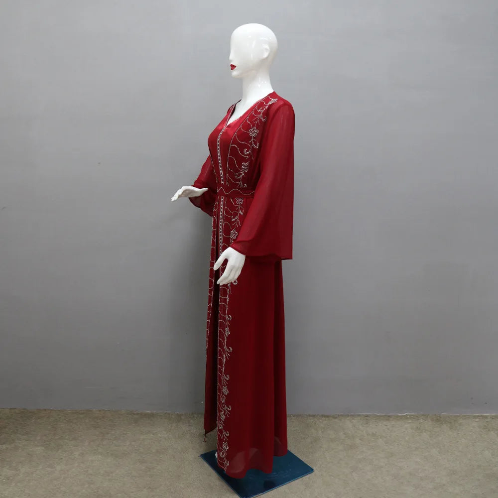 Long Sleeve Chiffon Cardigan Dress and Vest 2ps