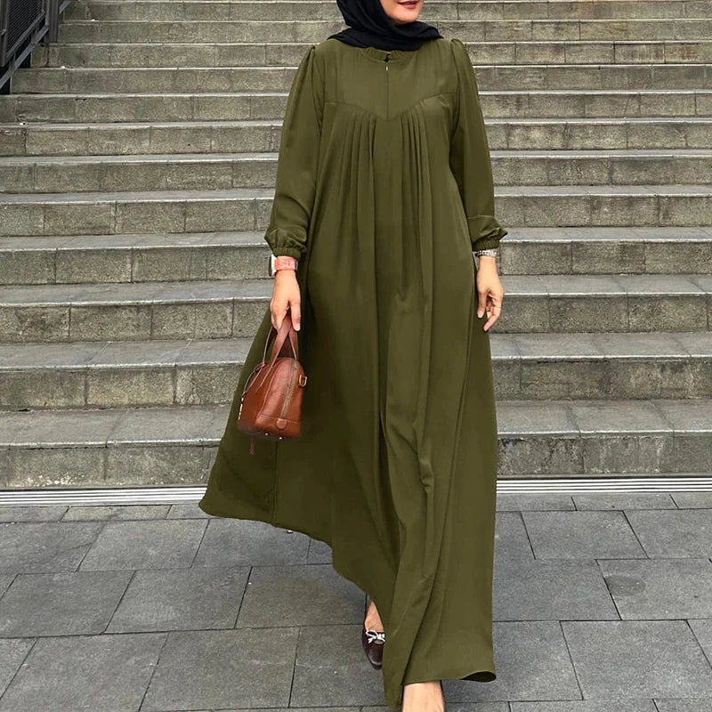 Abaya Robes Long Sleeve Ruffled Neck Solid Color