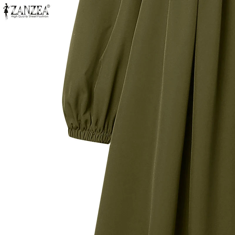 Abaya Robes Long Sleeve Ruffled Neck Solid Color