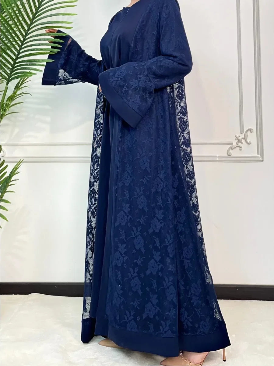 Ramadan Eid Prayer Lace Abaya 2 Piece Set
