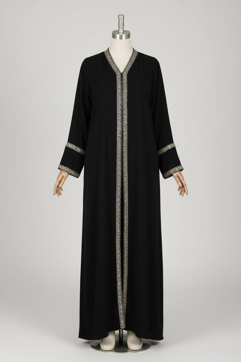 Abaya V-Neck, Long Sleeve, Belted Kaftan