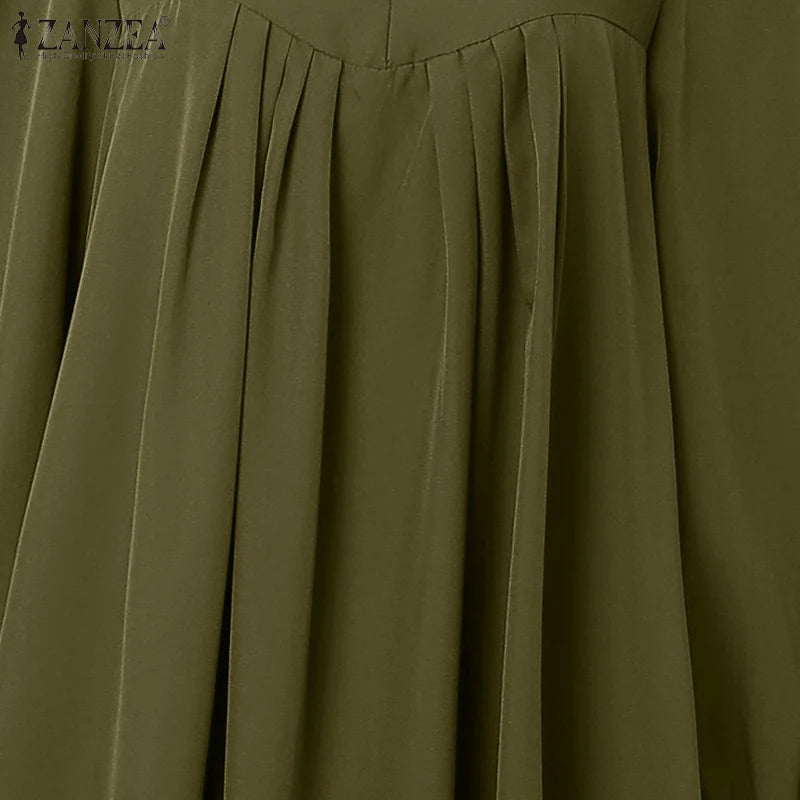 Abaya Robes Long Sleeve Ruffled Neck Solid Color