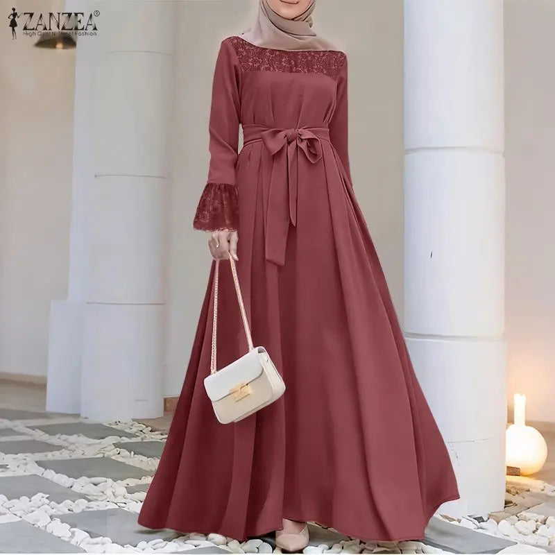 Elegant Dresses Lace Long Sleeve Belted