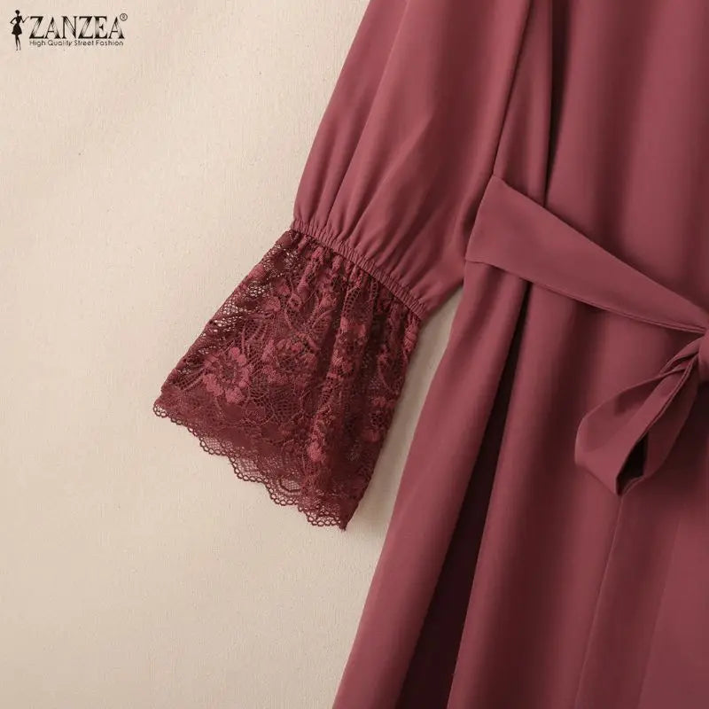 Elegant Dresses Lace Long Sleeve Belted