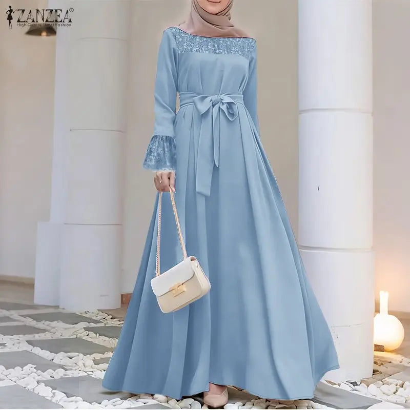 Elegant Dresses Lace Long Sleeve Belted