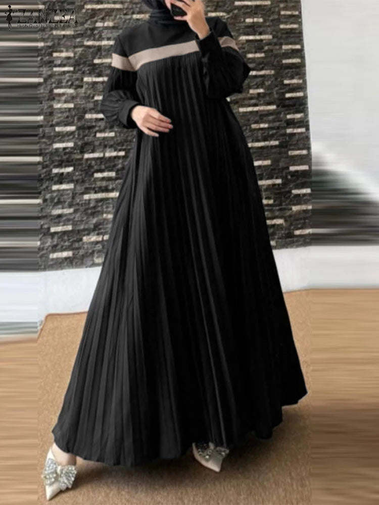 Pleated Patchwork Dress Long Robe