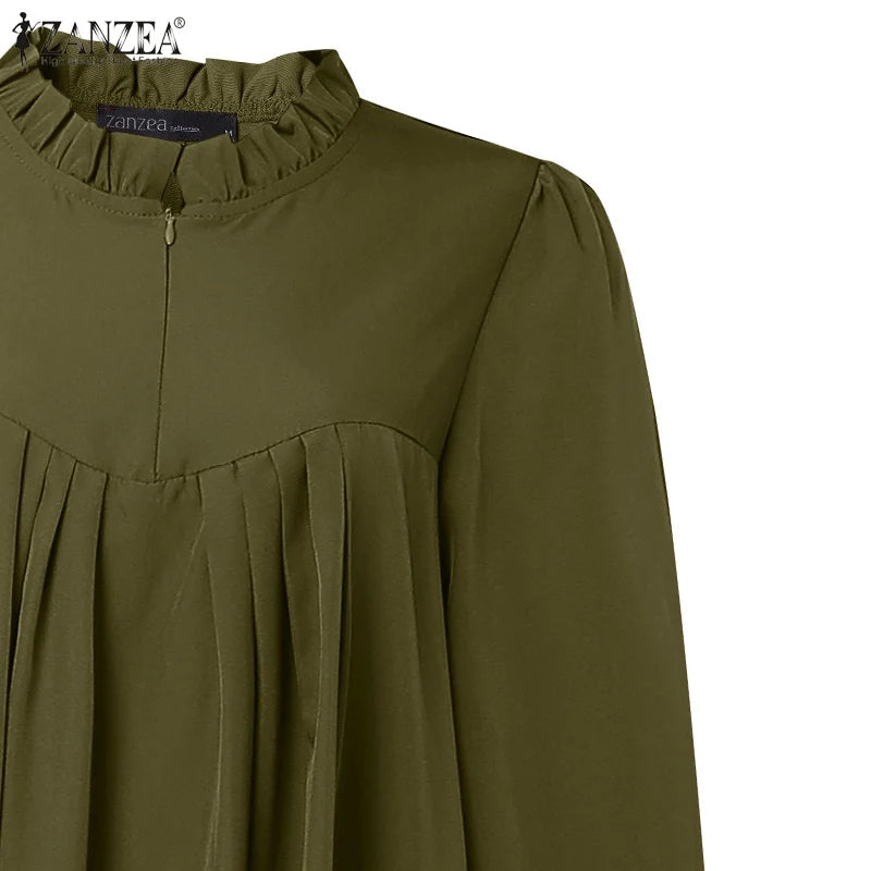 Abaya Robes Long Sleeve Ruffled Neck Solid Color