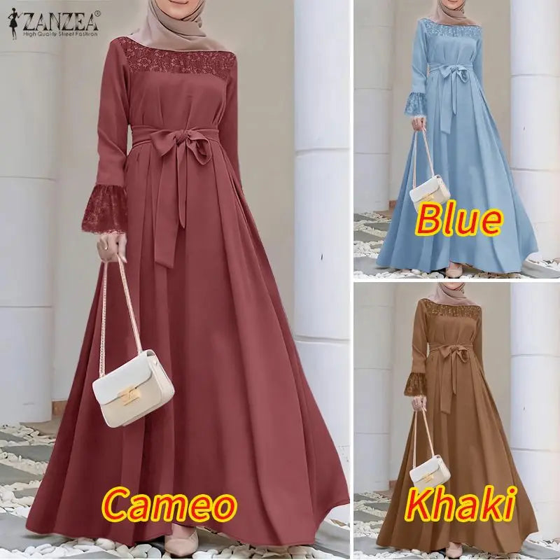 Elegant Dresses Lace Long Sleeve Belted