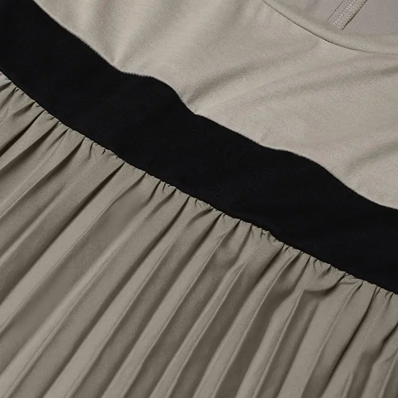 Pleated Patchwork Dress Long Robe