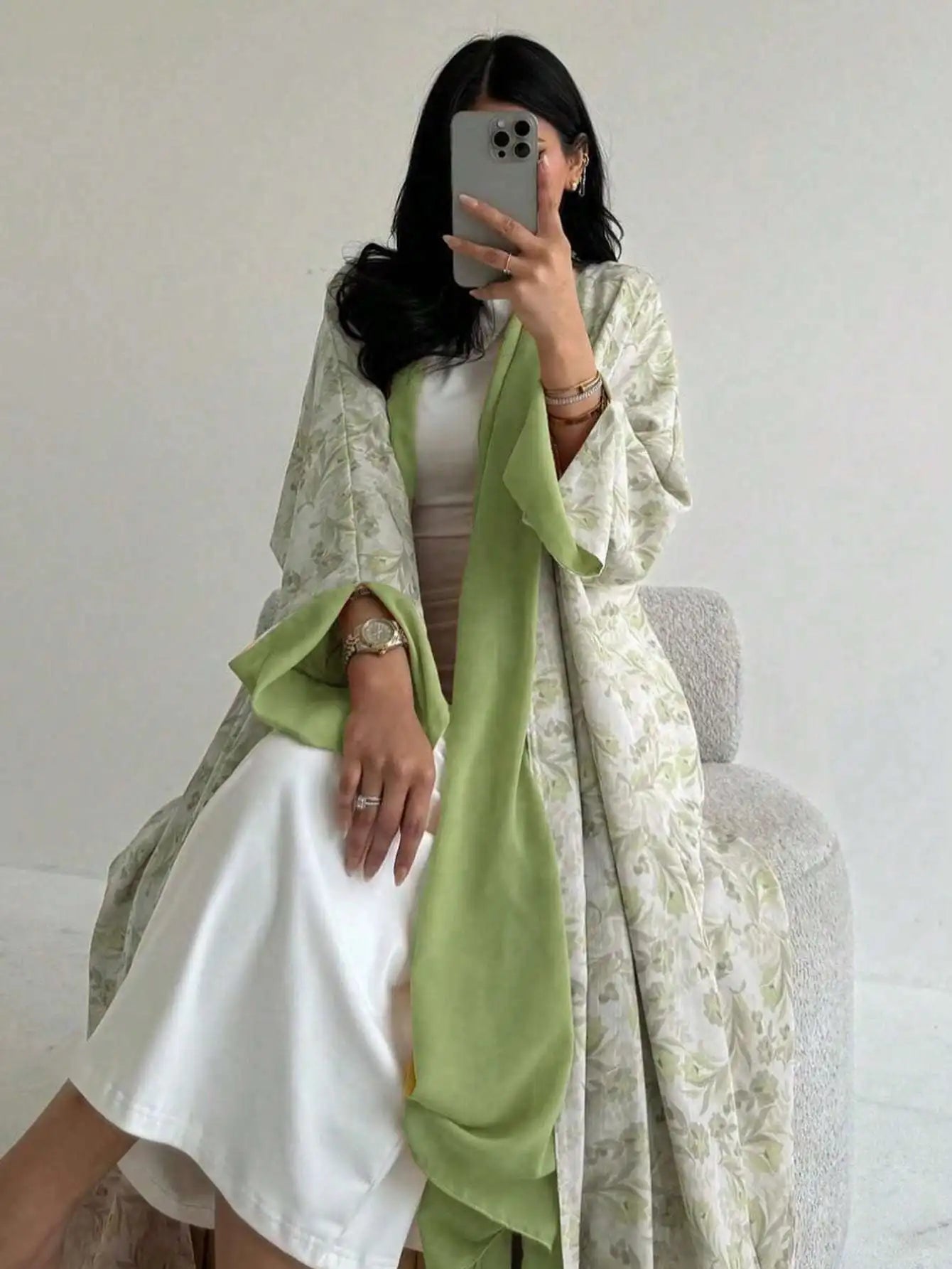 Loose Floral Long Sleeve Abaya