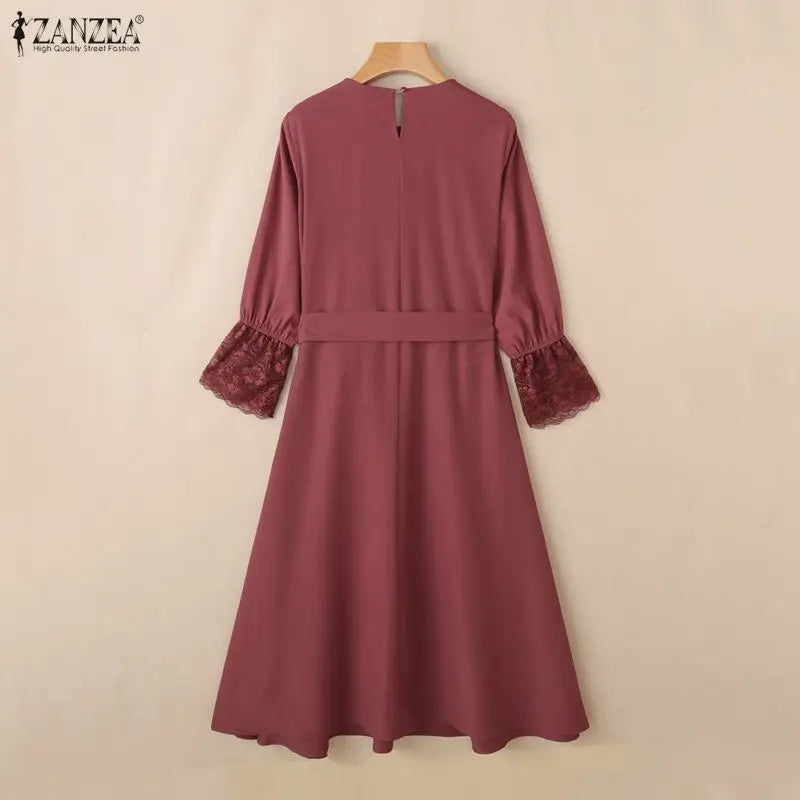 Elegant Dresses Lace Long Sleeve Belted