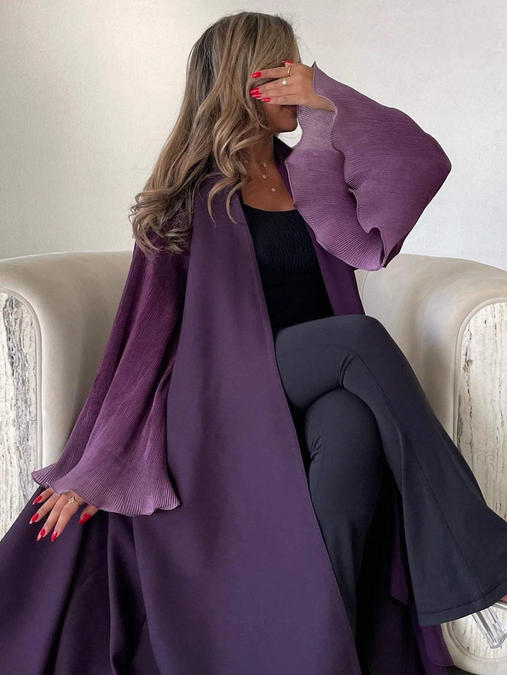 Open Front Abaya Flare Sleeve