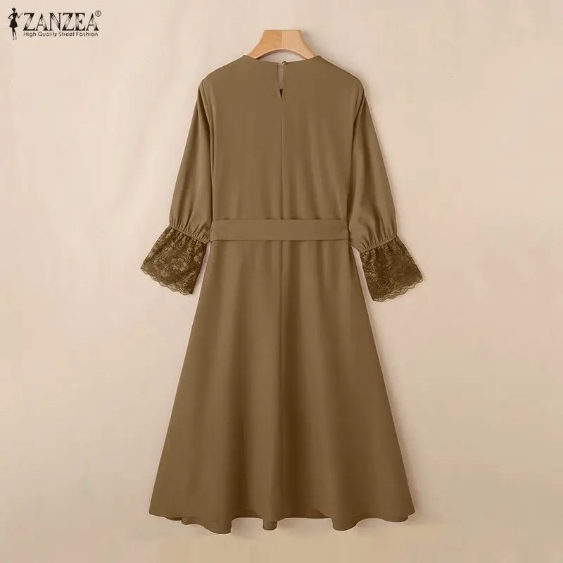 Elegant Dresses Lace Long Sleeve Belted