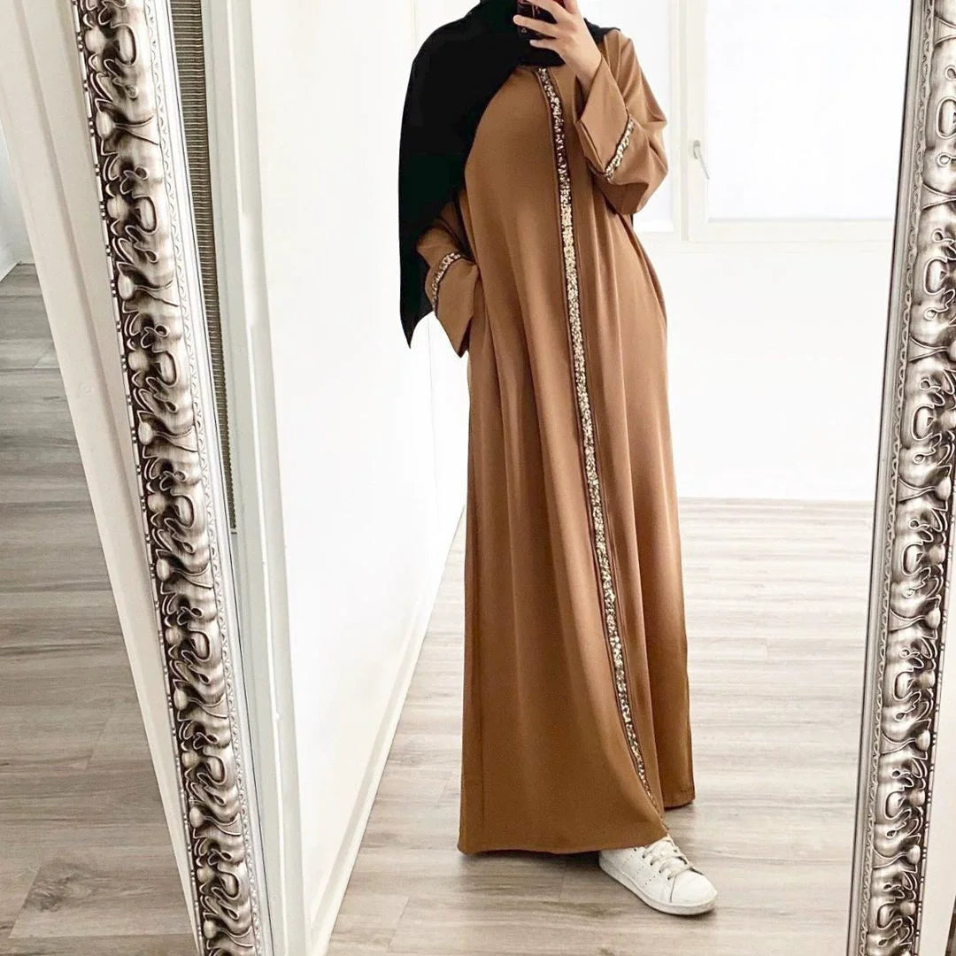 Abaya V-Neck, Long Sleeve, Belted Kaftan