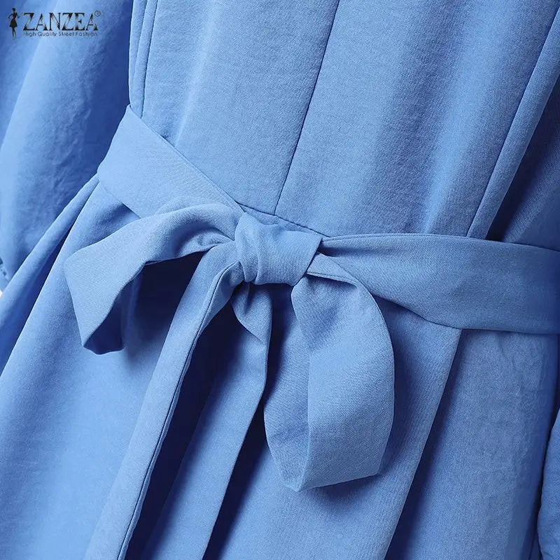 Long Dresses Modest Elegant  Sleeve Belted Crinkled Abaya