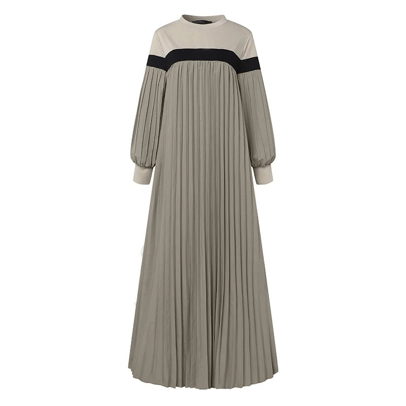 Pleated Patchwork Dress Long Robe