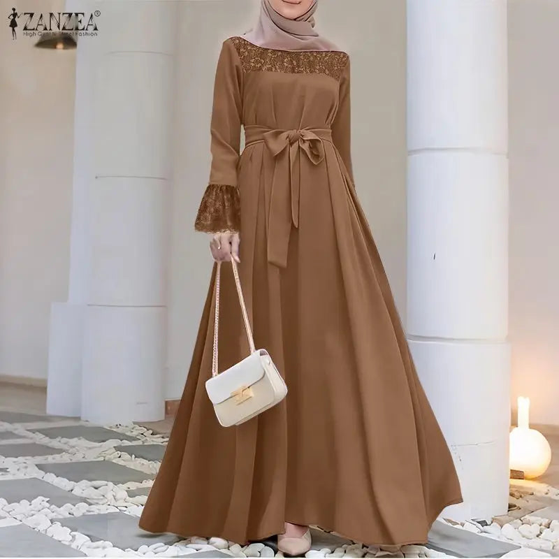 Elegant Dresses Lace Long Sleeve Belted