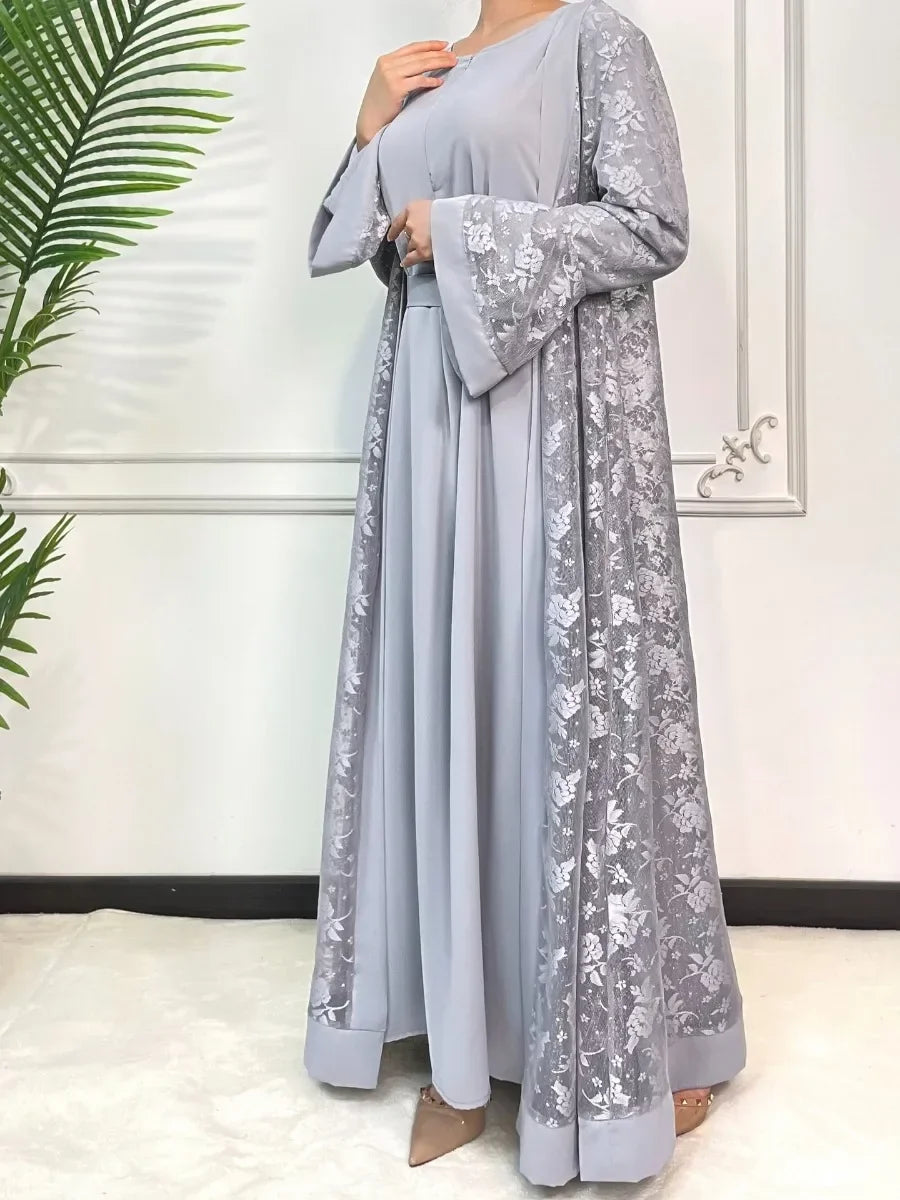Ramadan Eid Prayer Lace Abaya 2 Piece Set