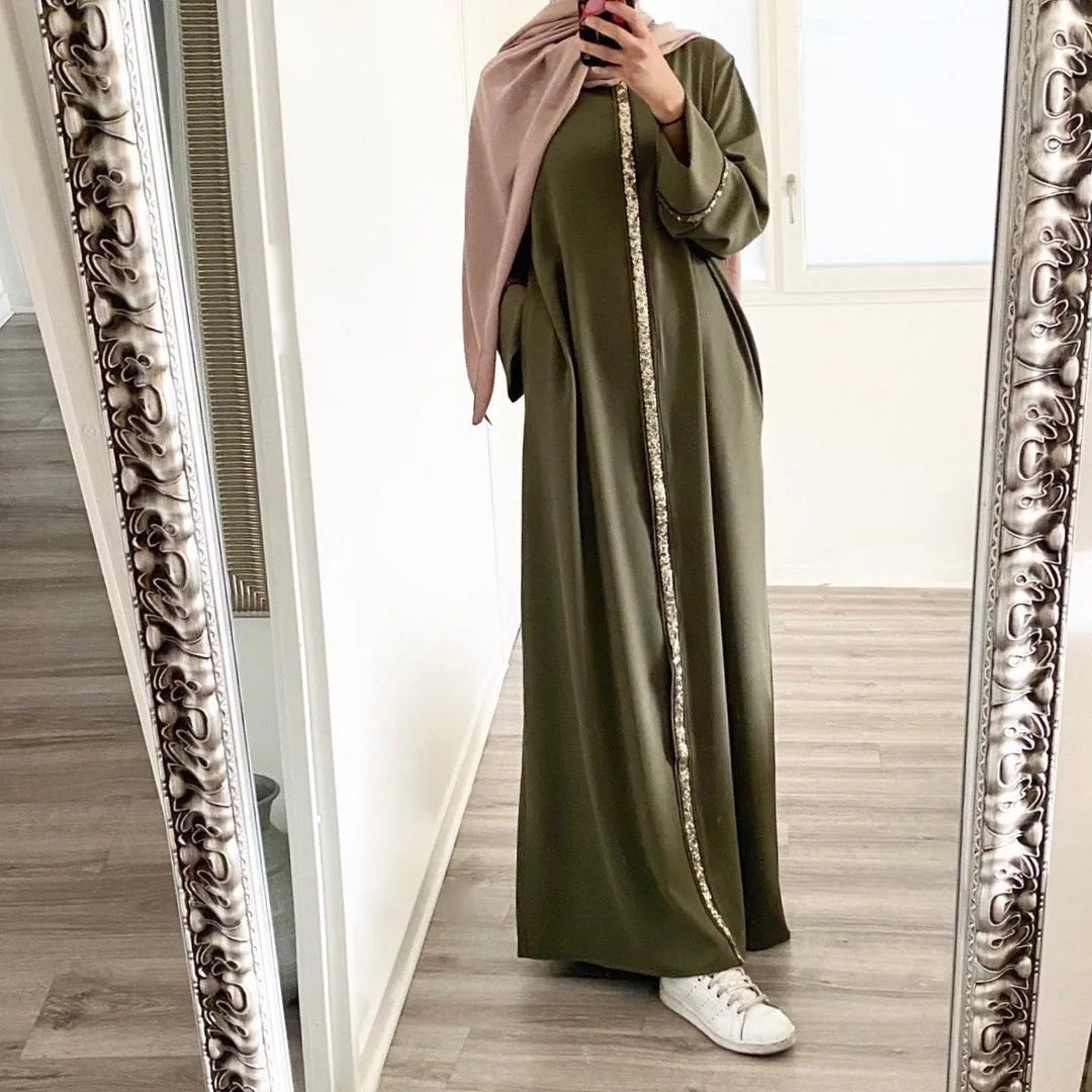 Abaya V-Neck, Long Sleeve, Belted Kaftan