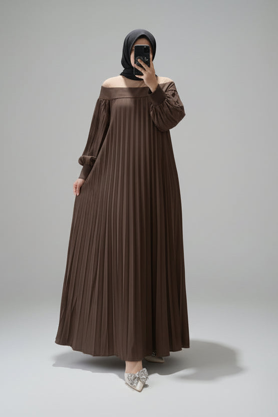 Pleated Patchwork Dress Long Robe