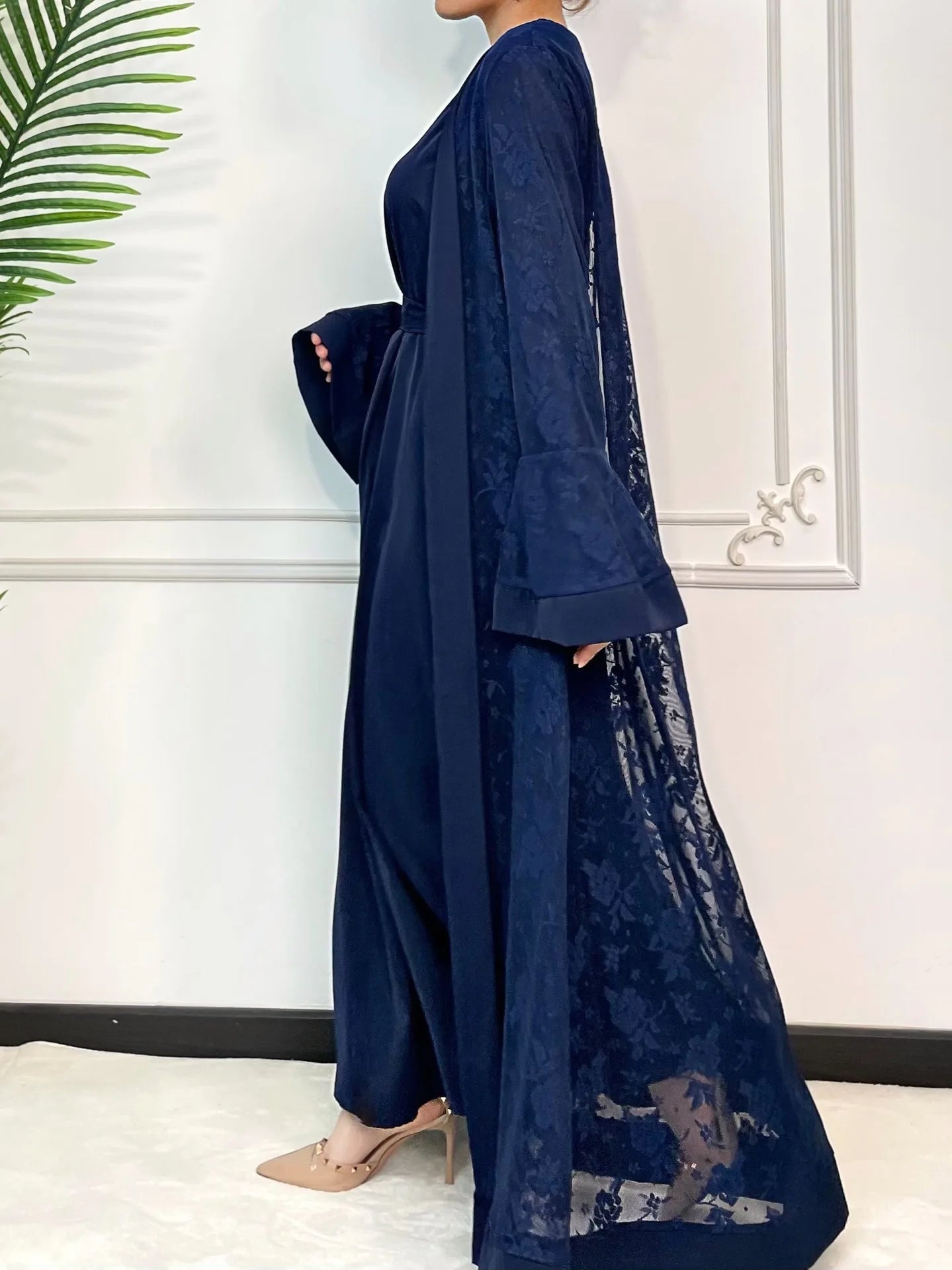 Ramadan Eid Prayer Lace Abaya 2 Piece Set