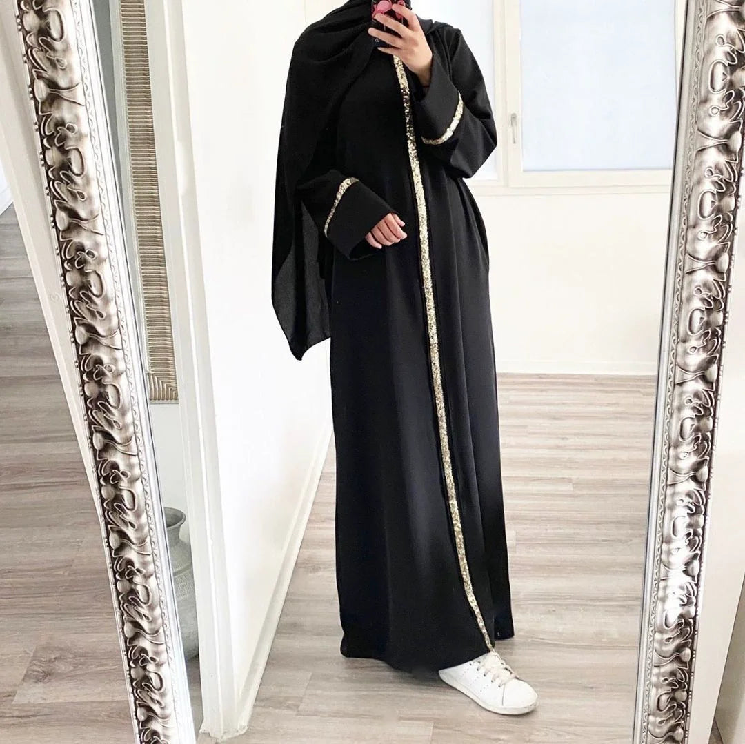 Abaya V-Neck, Long Sleeve, Belted Kaftan