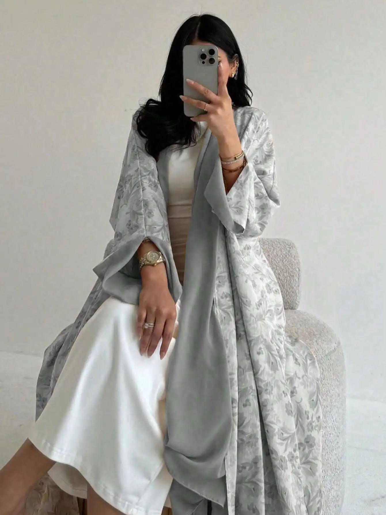 Loose Floral Long Sleeve Abaya