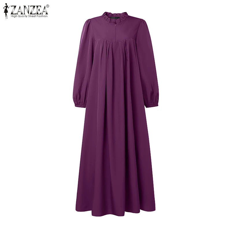 Abaya Robes Long Sleeve Ruffled Neck Solid Color
