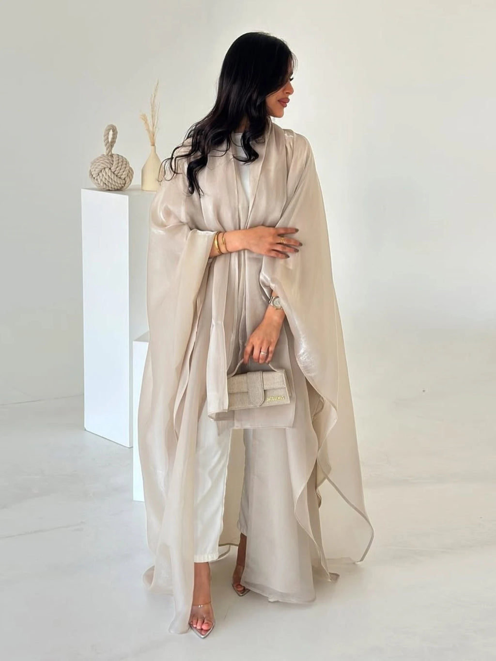 Abaya Cardigan Dresses Scarf Silky