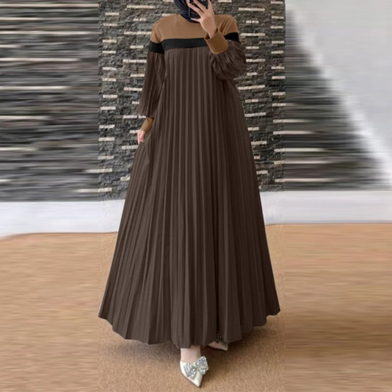 Pleated Patchwork Dress Long Robe