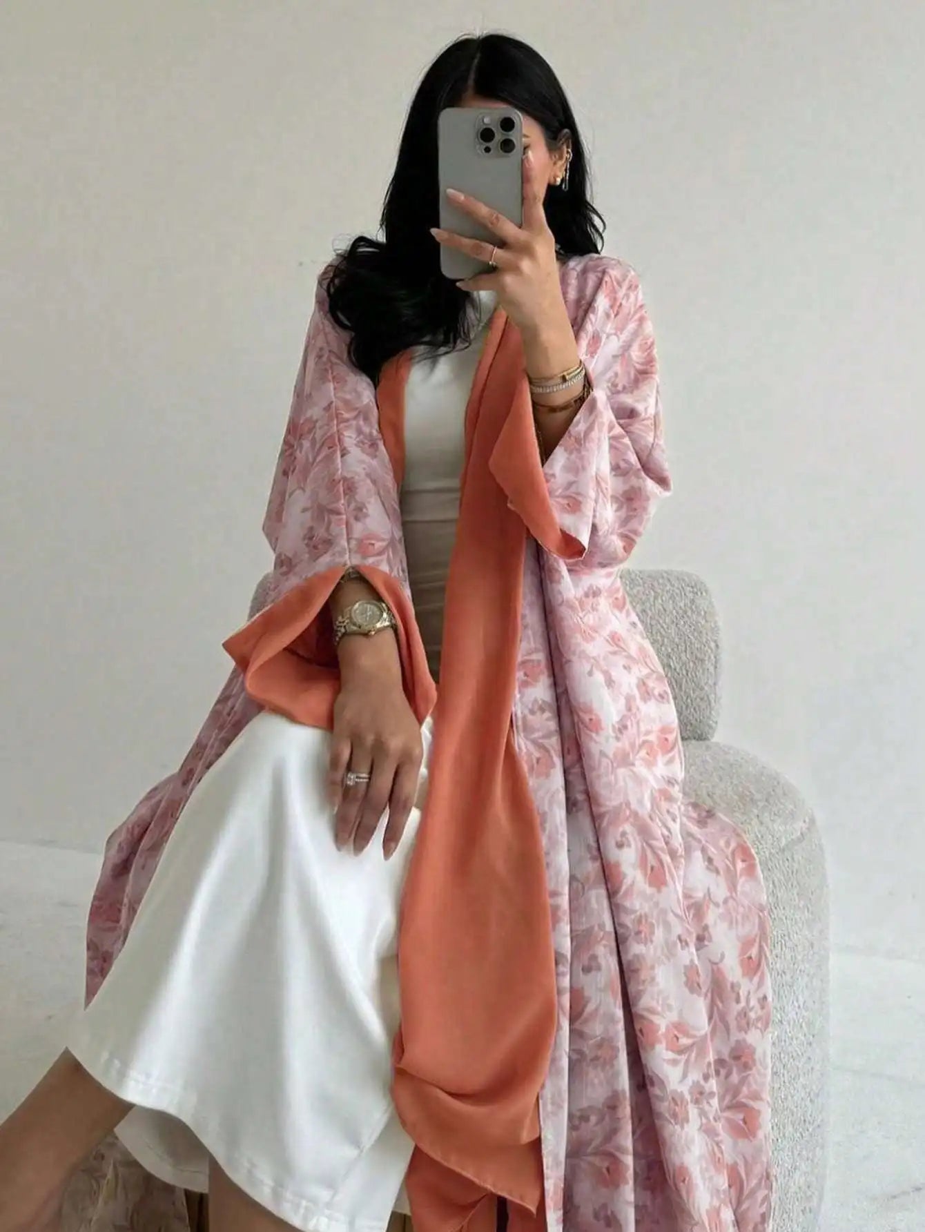 Loose Floral Long Sleeve Abaya