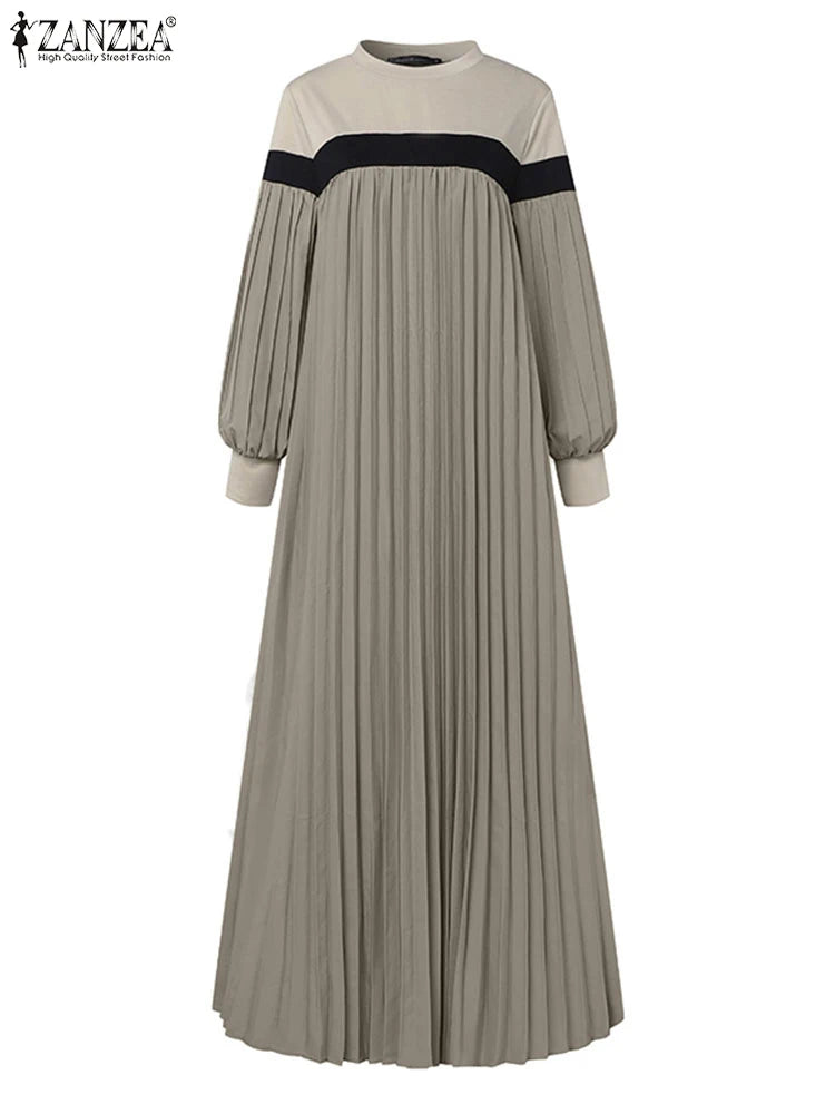 Pleated Patchwork Dress Long Robe