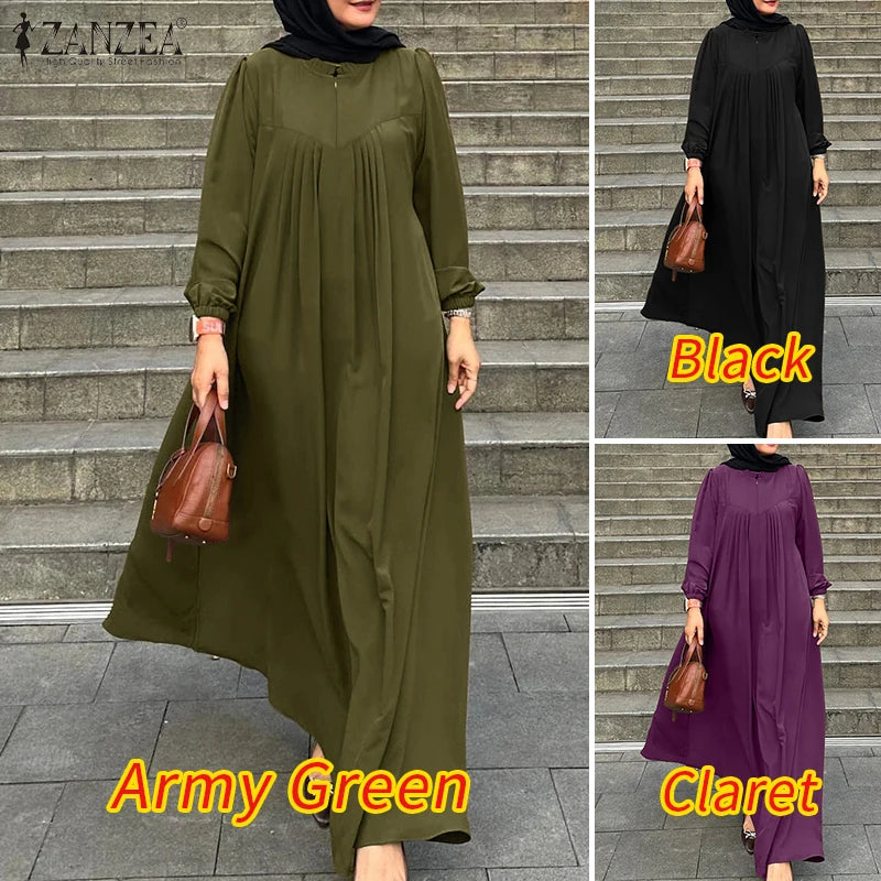 Abaya Robes Long Sleeve Ruffled Neck Solid Color