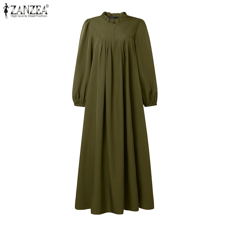 Abaya Robes Long Sleeve Ruffled Neck Solid Color