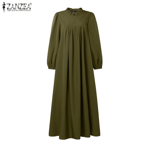 Abaya Robes Long Sleeve Ruffled Neck Solid Color
